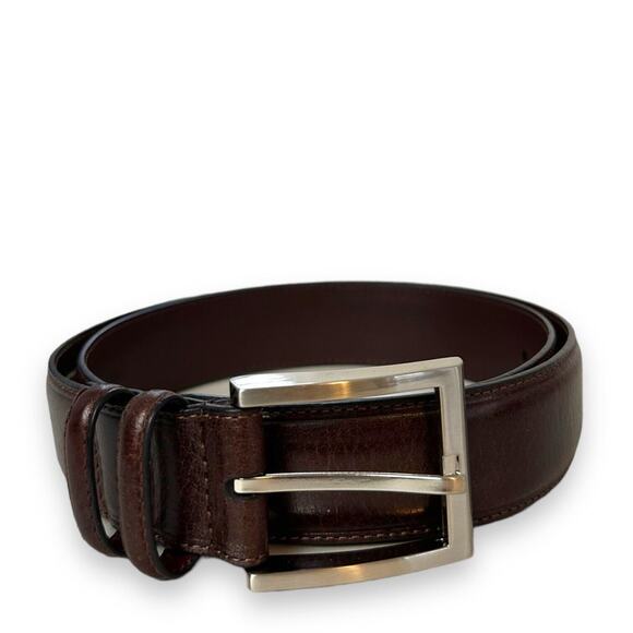 Jos A Bank Leather Belt Size 34 Dress Dark Brown Silver Buckle Career Business - Picture 11 of 12